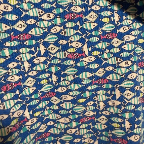 Lands End Polo Shirt Women's M Petite 10-12 Fish Print Short Sleeve Blue - Picture 2 of 7